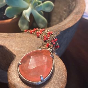 Anthropologie coral bead pendant necklace 22” long with two inch extender